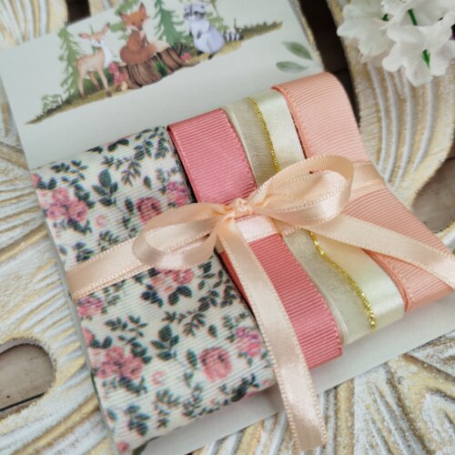 Kit de Fitas Floral Estampa em Salmão, Coral e Marfim