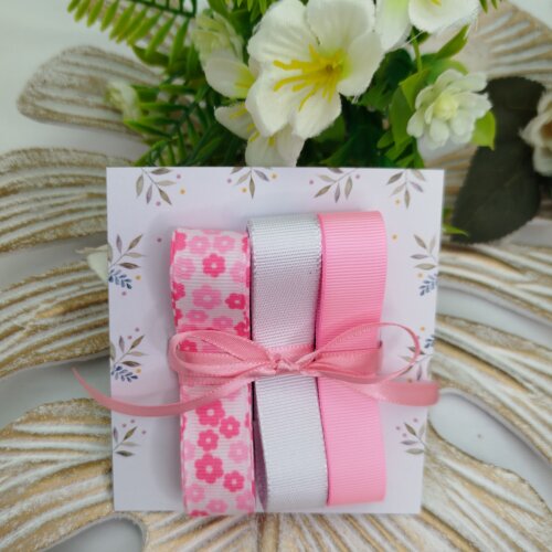 Kit de Fitas Gorgurão Florzinhas Tons de Rosa e Branco
