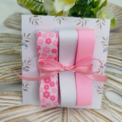 Kit de Fitas Gorgurão Florzinhas Tons de Rosa e Branco