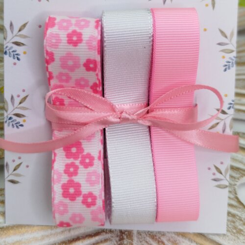 Kit de Fitas Gorgurão Florzinhas Tons de Rosa e Branco