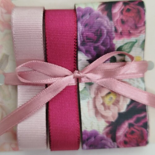 Kit de Fitas Gorgurão Floral Rosas Lilás Framboesa e Rosé