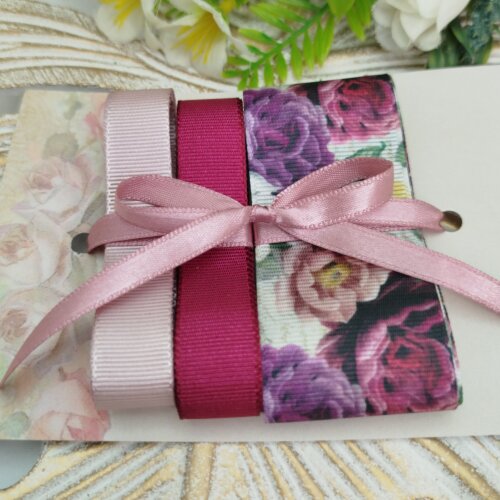 Kit de Fitas Floral Rosas — Gorgurão Estampado, Framboesa e Rosa Antigo
