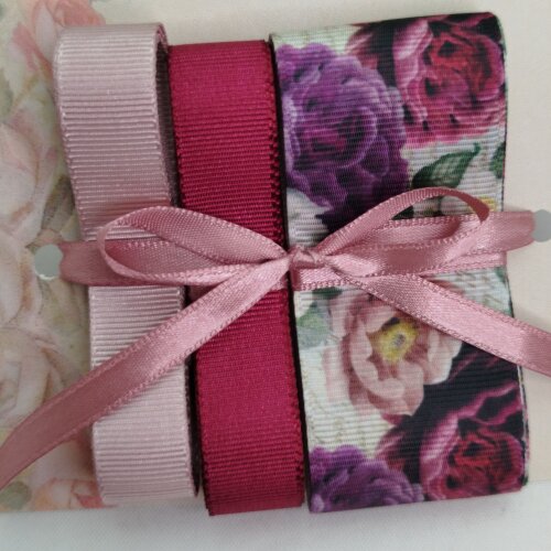 Kit de Fitas Gorgurão Floral Rosas Lilás Framboesa e Rosé