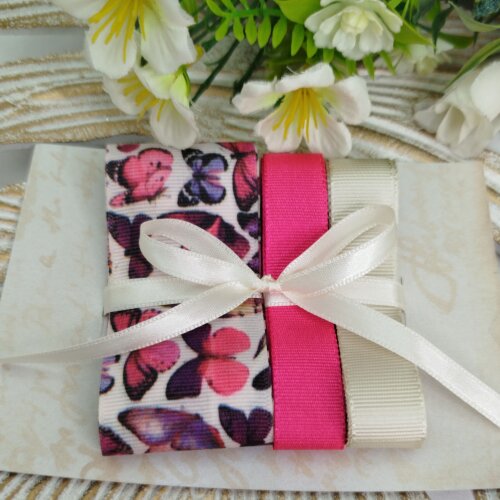 Kit de Fitas Borboletas Coloridas — Gorgurão Estampado, Pink e Nude