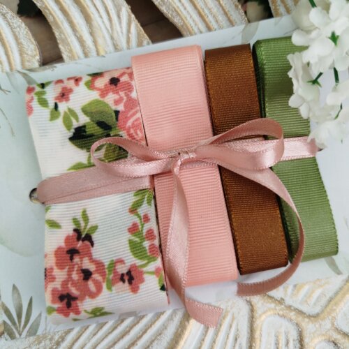 Kit de Fitas Floral Coral, Marrom e Verde — Gorgurão Estampado Terrosos e  Lisos