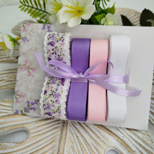 Kit de Fitas Lilás Floral — Gorgurão Liso e Estampado para Artesanato