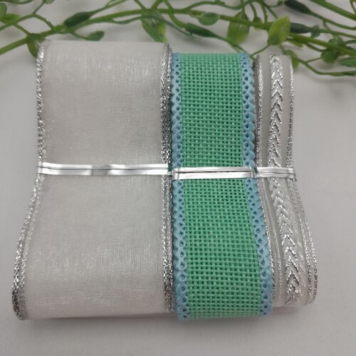 Kit de Fitas Cores Coordenadas Branco, Juta Verde e Prata