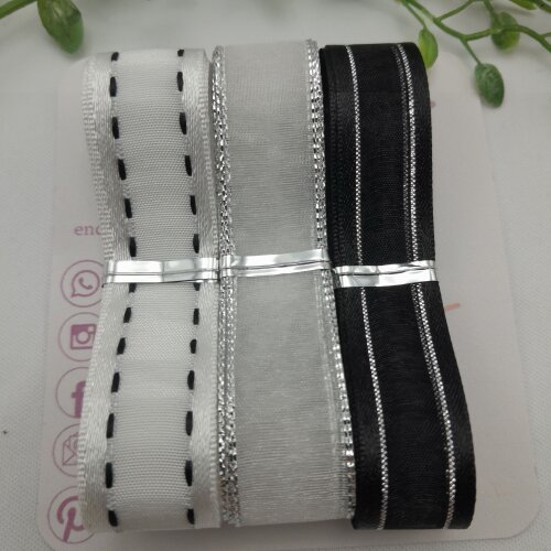 Kit de Fitas Coordenadas Branco, Preto e Prata