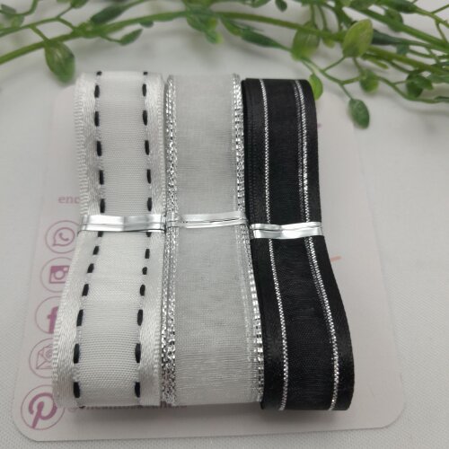 Kit de Fitas Coordenadas Branco, Preto e Prata