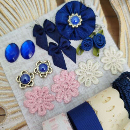 Kit de Aviamentos e Enfeites Coordenados Tons Rosa, Azul e Bege