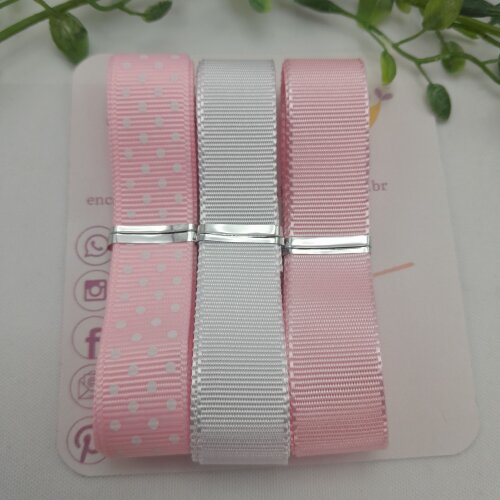 Kit de Fitas Coordenadas Rosa Bebe com Bolinhas,  Branco e Rosa