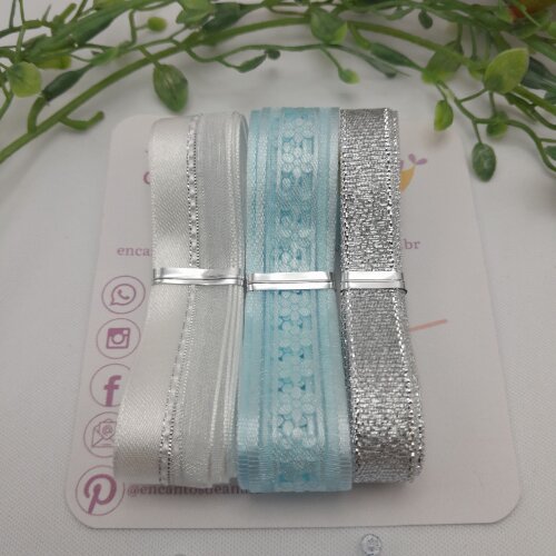 Kit de Fitas Cores e Texturas  Coordenadas Branco, Azul e Prata
