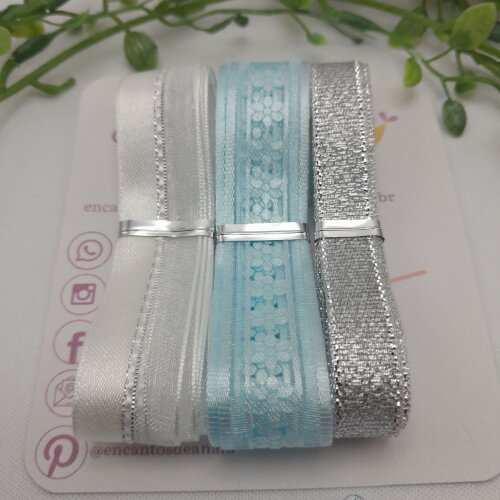 Kit de Fitas Cores e Texturas  Coordenadas Branco, Azul e Prata