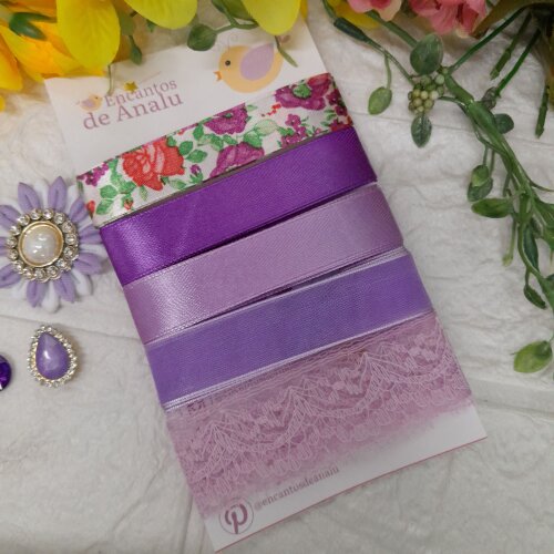 Kit de Fitas e Enfeites Coordenados Lilas e Roxo Scrapbook