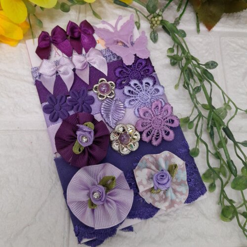 Kit de Fitas, Aviamentos e Enfeites Coordenados Tons Roxo e Lilas | Scrapbook Artes e Hobby
