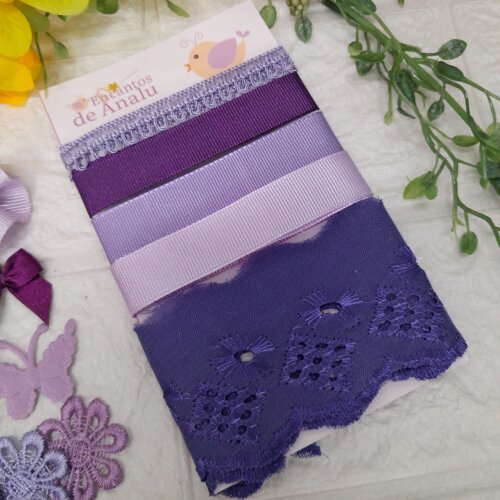 Kit de Fitas, Aviamentos e Enfeites Coordenados Tons Roxo e Lilas