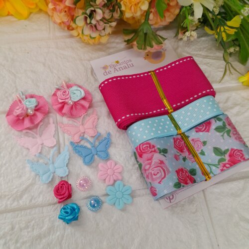 Kit de Fitas e Enfeites Coordenados Azul e Pink | Artesanato Criativo, Costura e Scrap