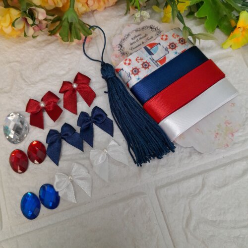 Kit de Fitas e Enfeites Coordenados Navy - Tons de Vermelho, Azul e Branco - Scrapbook