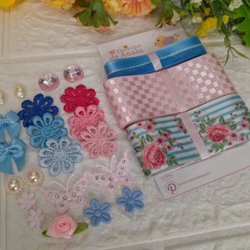 Kit de Fitas,  Enfeites e Ornamentos Coordenados  Azul e Rosa