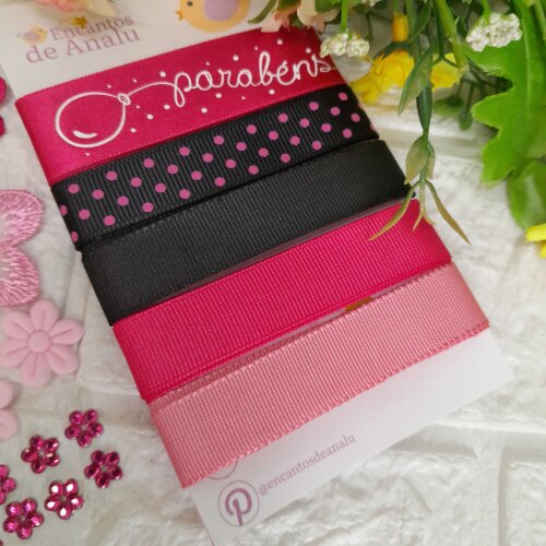 Kit de Fitas e Enfeites Coordenados Pink e Preto