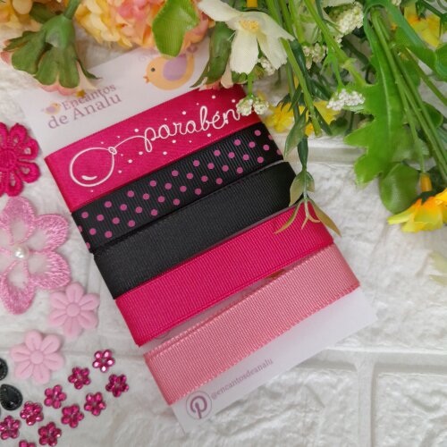 Kit de Fitas e Enfeites Coordenados Pink e Preto