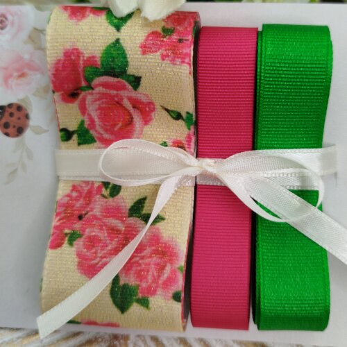 Kit de Fitas Lurex Floral Rosas e Gorgurão Pink e Verde