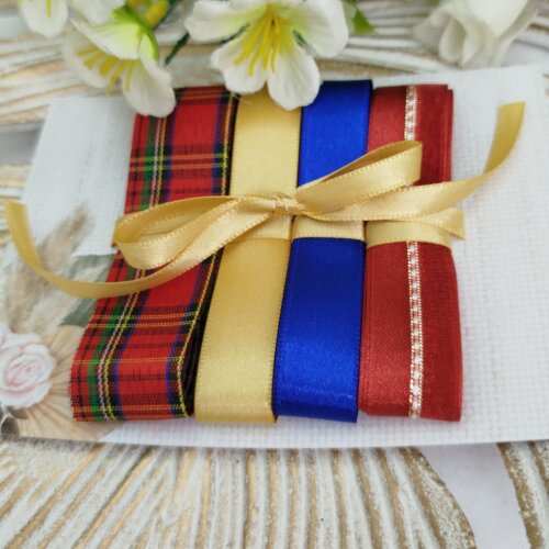 Kit de Fitas Natal Xadrez Tartan Dourado, Azul Royal Vermelho