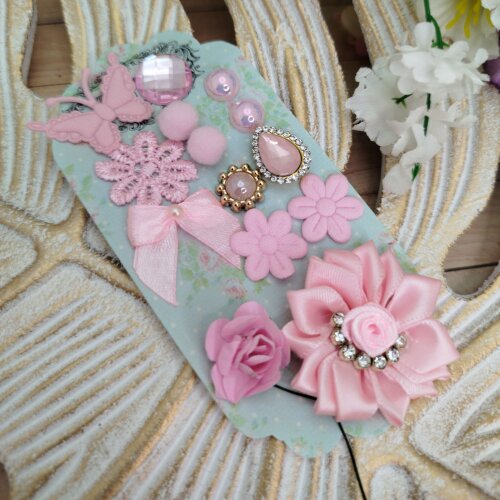 Kit de Ornamentos e Enfeites Coordenados Rosa para Customização, Artesanato e Scrap