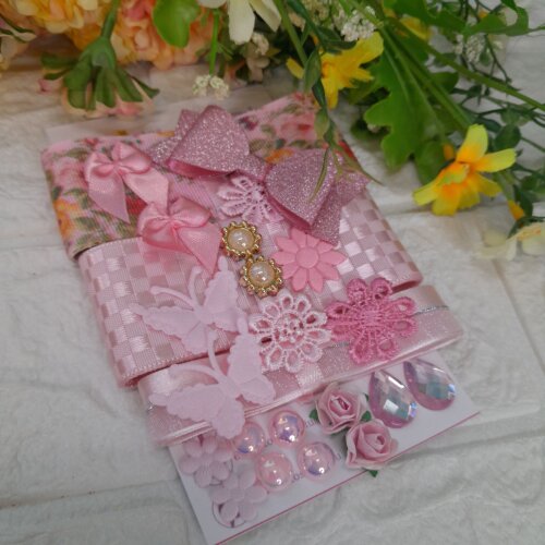 Kit Fitas e Enfeites Coordenados Rosa - Kit Fracionado Scrapbook e Artesanato