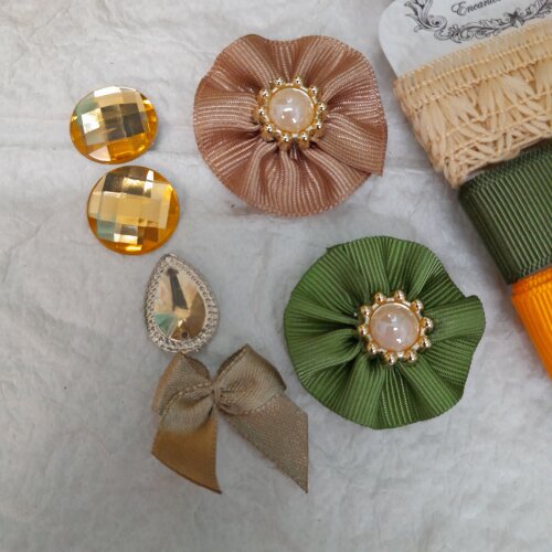 Kit de Aviamentos Coordenados Bege, Verde e Laranja para Artes e