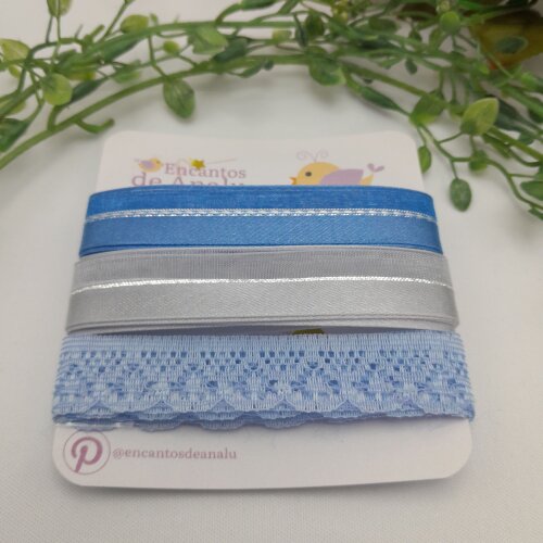 Cartela de Renda e Fitas Azuis para Scrapbook e Artesanato