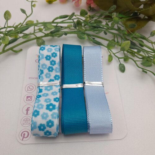 Kit de Fitas Coordenadas Floral Tons de Azul para Artesanato