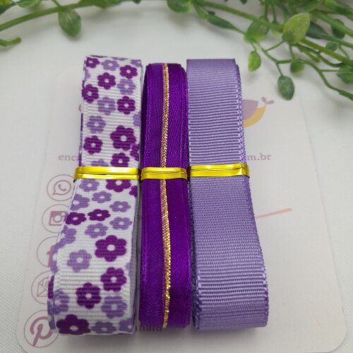 Kit de Fitas Coordenadas nos tons Lilas e Roxo com Fios Dourados