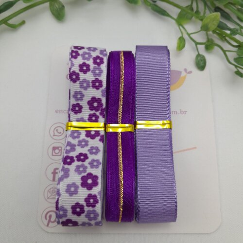 Kit de Fitas Coordenadas nos tons Lilas e Roxo com Fios Dourados