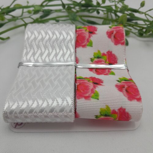 Kit de Fitas Estampa Flores Tons Rosa/Pink e Escama de Peixe Branco Brilho