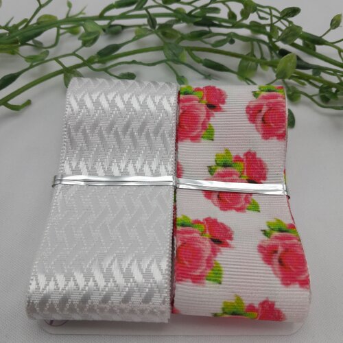 Kit de Fitas Flores Tons Rosa e Escama de Peixe Branco Brilho