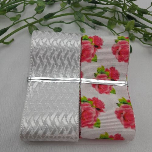 Kit de Fitas Flores Tons Rosa e Escama de Peixe Branco Brilho