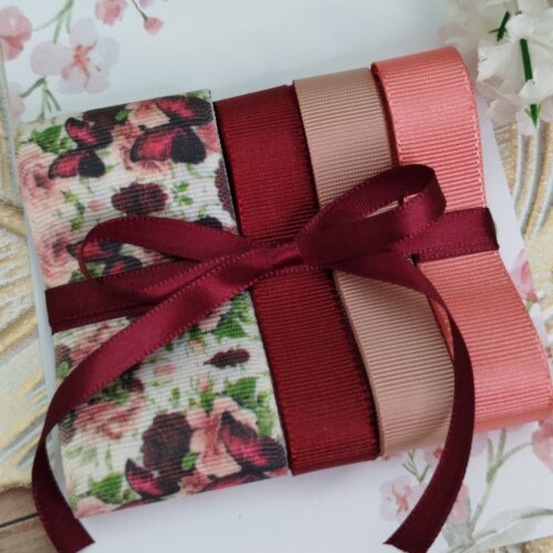 Kit de Fitas Borboletas e Flores Bordô, Rosa Antigo e Pêssego