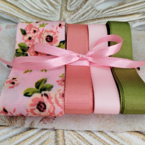 Kit de Fitas Gorgurão Floral Coral, Rosa e Verde