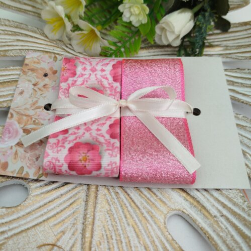 Kit Fitas Decorativas Gorgurão Rosa e Lurex Brilho Rosa