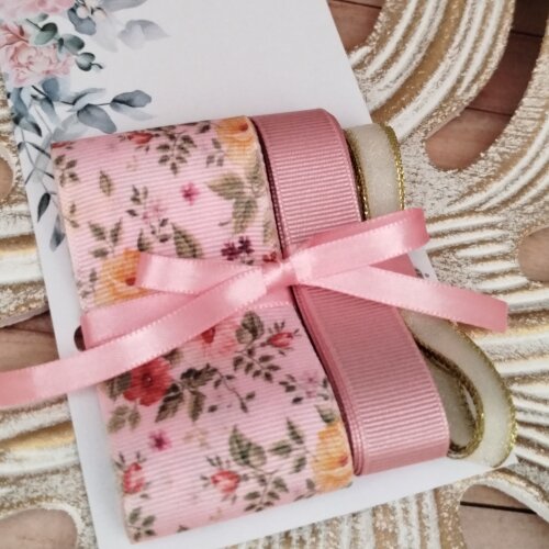 Kit de Fitas Floral Rosa Chá: Gorgurão e Marfim Fio Dourado