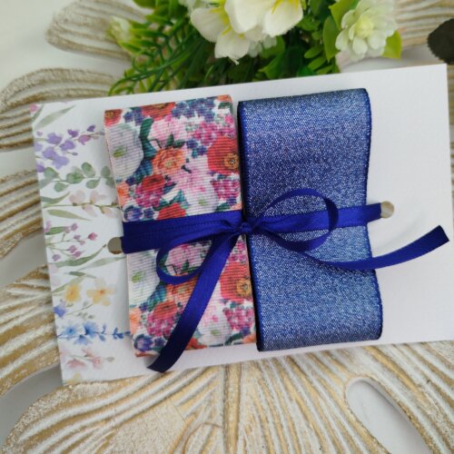 Kit de Fitas Lurex Marinho e Decorada com Flores Vermelho, Azul, Coral