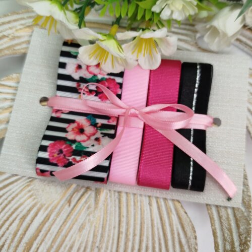 Kit de Fitas Floral Rosa Pink  e  Listras Preto e Branco