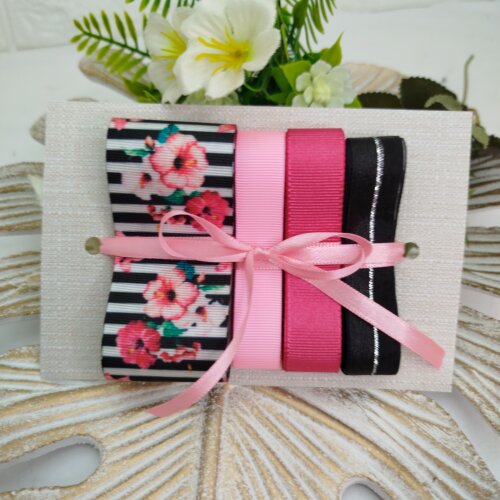 Kit de Fitas Floral Rosa Pink  e  Listras Preto e Branco