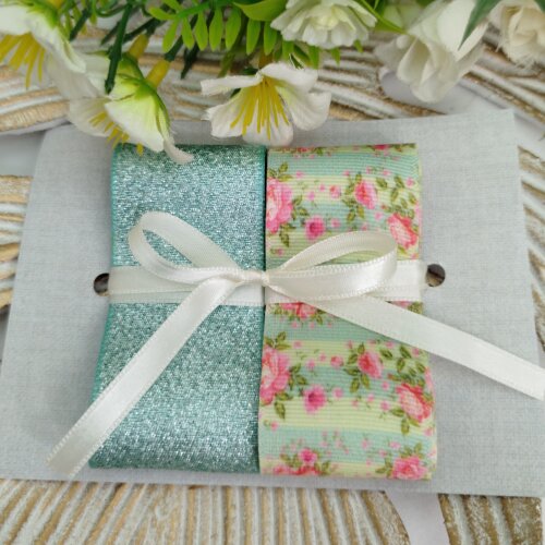 Kit de Fitas Floral Miudo Tiffany — Gorgurão Estampado Pastel e Lurex Tiffany
