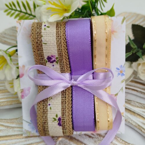 Kit fitas juta estampa flores, lilás e bege