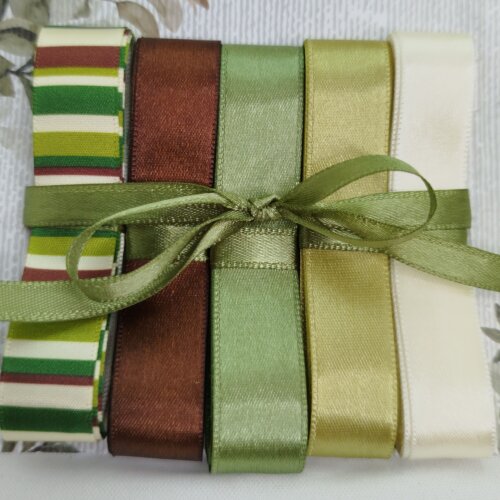Kit de Fitas Cetim Tons Terrosos: Marrom, Verde Militar, Oliva, M