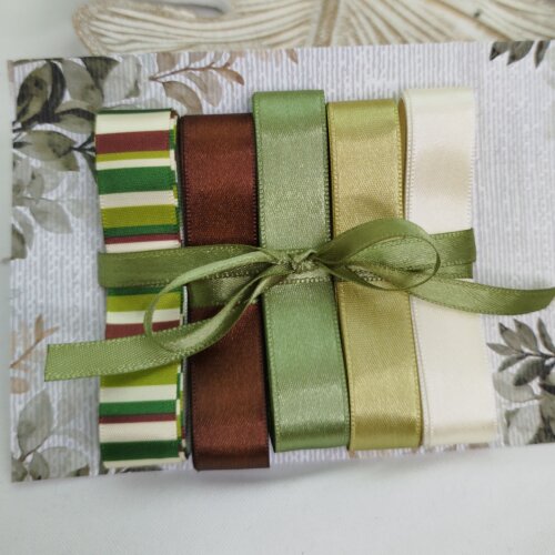 Kit de Fitas Cetim Tons Terrosos: Marrom, Verde Militar, Oliva, Marfim e Listrada
