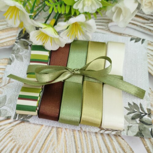 Kit de Fitas Cetim Tons Terrosos: Marrom, Verde Militar, Oliva, M