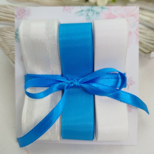 Kit de Fitas Azul e Branca — Voil com Cetim Branca e Organza Azul e Branca